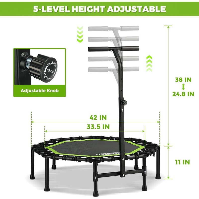 ONETWOFIT Foldable Rebounder Trampoline for Adults, 40/42/45” Mini Fitness Trampoline