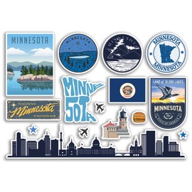 A5 Sticker Sheet Minnesota Landmarks Vinyl Stickers - America States USA American Airport Stamps Skyline Flag Map Travel Holiday Scrapbooking City Luggage #79188