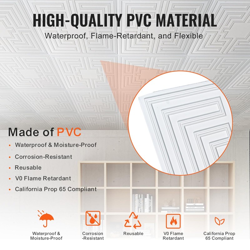 VEVOR Ceiling Tiles, 12-Pack 24 x 24 in, Drop Ceiling