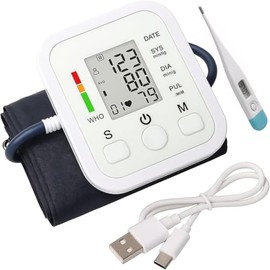 FARMADAR Monitor de Presion Arterial para Brazo con Pantalla LED, Baumanómetro Digital con Pantalla, Deteccion Automática y Precisa de la Presión Sanguínea, Multiples tipos de Medicion y FARMADAR Termometro Digital LCD Clinico Oral Axilar Tipo Pluma