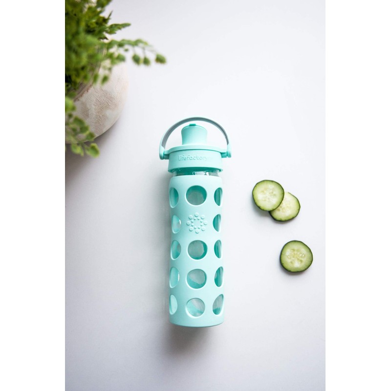 Lifefactory 16oz Active Flip Cap, Mint Glass Water Bottle