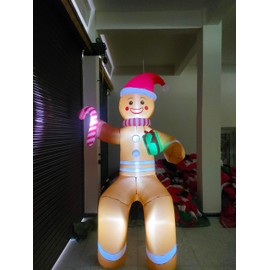 DAHAKII 10ft Gingerbread Man in Sitting Pose Christmas Inflatable Yard Decor Build-in LED Outdoor Blow up Christmas Decorations for Yard/Lawn/Garden