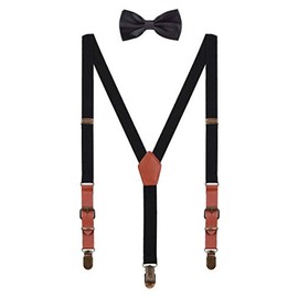 WANYING Children's Baby Toddler Boys Girls Braces Bow Tie Set for 1-8 Years Old Vintage Style 2 cm Width 3 Clips Y Shape Braces, Black with bow tie