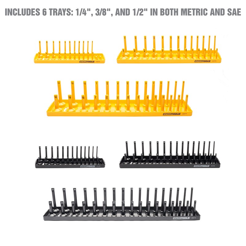 OEMTOOLS 22238 6 Piece SAE and Metric Socket Tray Set,