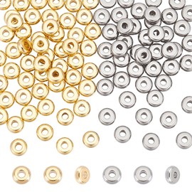 UNICRAFTALE 100 Pcs 2 Colors Stainless Steel Spacer Beads - 5mm Flat Round Loose Rondelle Metal Smooth Beads for DIY Bracelet Necklace Jewelry Making