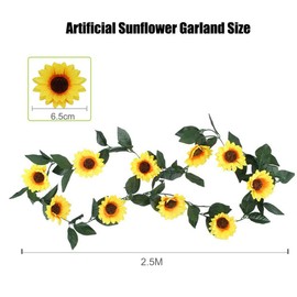VANTOBEST 2 Pack Artificial Sunflower Garland Silk Sunflower Vine Yellow Flower Green Leaves Fabric Floral Head Fake Sunflowers for Wedding Table Baby Shower Party Garden Decoration