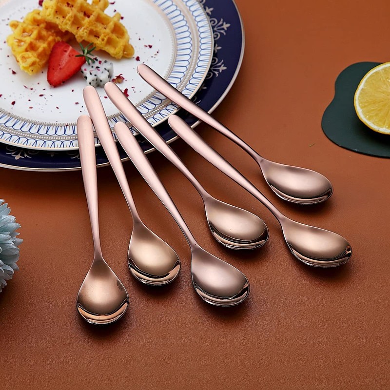Copper Teaspoons, 6 Piece Spoons Silverware, Stainless Steel Small Spoons,