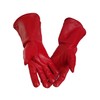 Leather Gauntlet Gloves Long Arm Cuff (XL, RED)