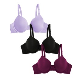 Fruit of the Loom Women's Smooth Cotton T-Shirt Bra-Ultra-Soft, Flexible, and Invisible Under Tees, Lilac Whisper/Purple Velvet/Black