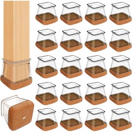 OCONDA 20 Pcs Chair Leg Floor Protectors for Hardwood Floors, Clear Rubber Furniture Sliders with Felt, Silicone Furniture Leg Caps Covers (Fit Square Diameter:13/16" to 1")