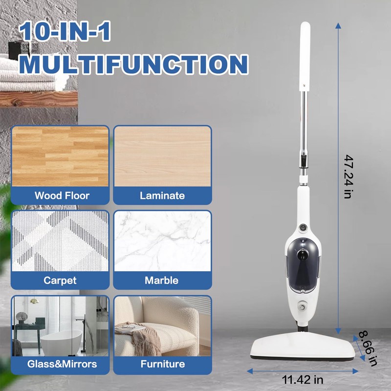 Steam Mop Cleaner 10-in-1 with Convenient Detachable Handheld Unit, Laminate/Hardwood/Tiles/Carpet