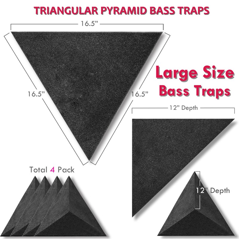 Foroomaco 4 Pack Bass Traps for Ceiling Corner 16.5" Triangle