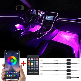 Taben atmosphere light, APP control car atmosphere light, soft DIY refit fibre optic pipe, 64 colours interior lighting, decorative light, 1W DC 12V