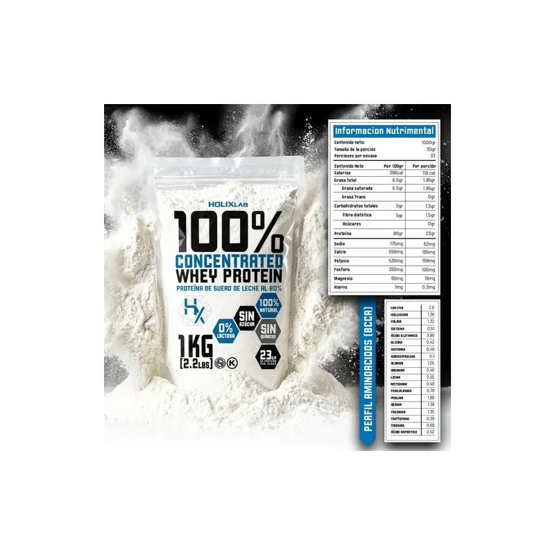 Proteína Whey Concentrada 80% Holix Lab 1kg Sin Sabor