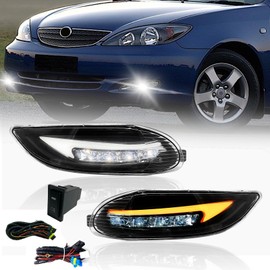 Shocklight LED DRL Fog Lights fit for 2002-2004 Toyota Camry/ 2005-2008 Corolla/ 2002-2003 Solara,Front Bumper Driving Fog Lamps w/DRL Dynamic Turn Signal