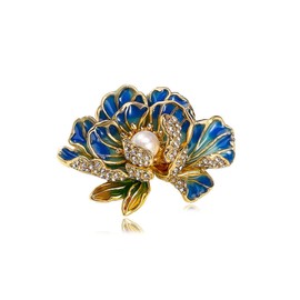 RLHRNDE Dainty Flower Brooch Pin for Women Classical Enamel Blue Peony Flower Brooch Natural Freshwater Pearl Exquisite Banquet Wedding Party Jewelry Accessories Gift (Blue)