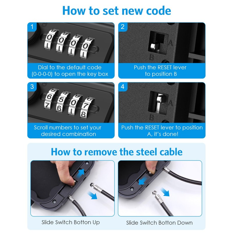 Brifit Portable Safe Box with Code, Key Lock Box Combination