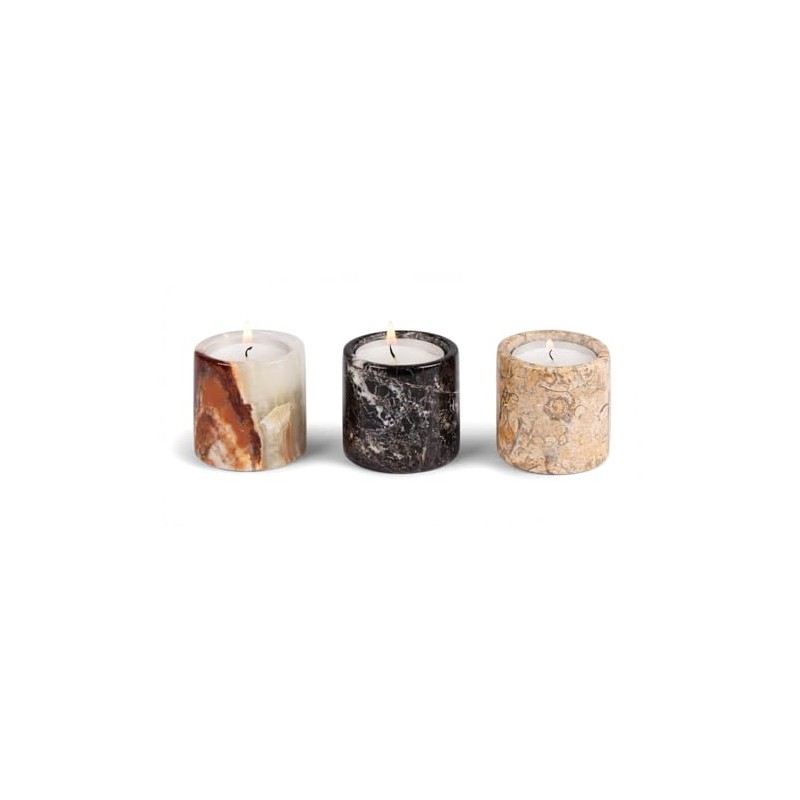 Set of 2 Fossilstone Marble Tea Light Holders – 2"