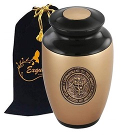 Exquisiteurn's Custom Gold Applique Cremation Urn - Adult Cremation Urn - Handcrafted Funeral Urn for Ashes - Metal Cremation Urn - Great Deal Free Bag (Department of The Navy)