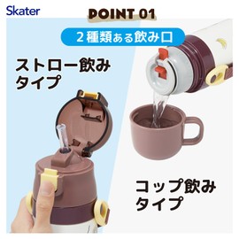 Skater SKCP3 Children's Stainless Steel Water Bottle, 2-Way Drinking Straw, 13.5 fl oz (400 ml), Cup Drinking, 11.8 fl oz (350 ml), Child-friendly Lightweight Type, Curious George, 25, Small Capacity