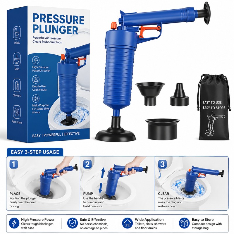 Pressure Drain Plunger for Clog Removal – Manual Pump Cleaner
