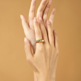 Mytys Chunky Gold Rings for Women 14K Gold Plated Dome Ring Croissant Ring Signet Ring for Women Christmas Jewelry Gift (gold 4 size 9)