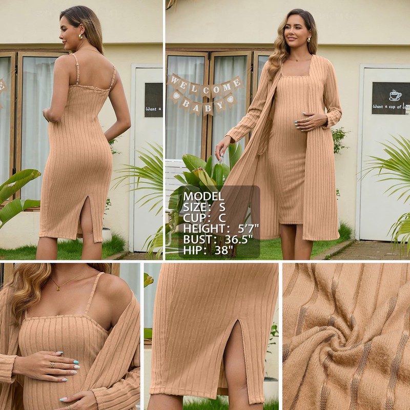 DEBELLY Maternity Dress and Cardigan 2 Piece Set Women Bodycon