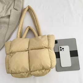 AUACDIY Puffer Tote Bag Quilted Tote Bag for Women Light Weight Puffy Purse Shoulder Bag,Khaki