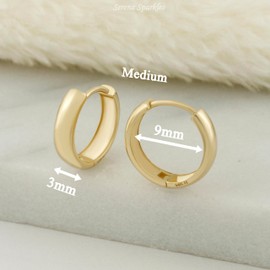 14k Solid Gold Huggie Earrings, Real Gold Huggie Hoops, Simple Gold Earrings, Plain Gold Huggie Earrings, Real Gold Earrings For Women (Medium (9mm))