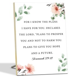 Religious Gifts For I Know The Plans I Have For You Bible Quotes Wall Decor, Wooden Signs For Home Decor, Christian Gifts Wooden Plaque For Living Room Desk Sign With Stand for Prayer Friends -03