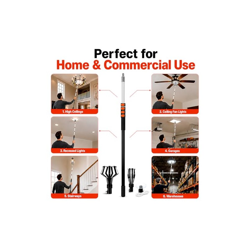 Kyxeuo Telescoping Light Bulb Changer for High Ceilings ，26FT Reach,
