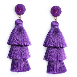 Me&Hz Fashion Layered Tassel Earrings Purple Dangle Drop Earrings for Women Bohemian Statement Fringe Hypoallergenic Studs Birthday Valentine Day Mardi Gras Jewelry Gift