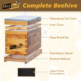 MayBee 5-Frame Nuc Beehive for Bees Complete Bee Hive Box Kit with Metal Roof Includes Wooden Frames & Waxed Foundations for Langstroth Beekeeping