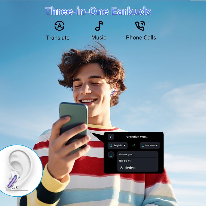 AI Translation Earbuds Real Time with Audio and Video Calls,