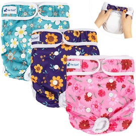 Pet Soft Washable Female Diapers (3 Pack) Female Dog Diapers, Comfort Reusable Doggy Diaper for Girl Dog in Period Heat (Cute Flower, M)