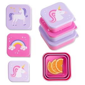 Wildkin - Recipientes de comida para niños, apilables, herméticos y aptos para lavaplatos, juego de 3 unidades, unicornio