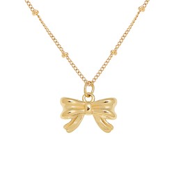 LOVPEPY Bow Pendant Necklace for Women 925 Sterling Silver Cute Delicate Bowknot Necklace Fashion Ribbon Bow Necklace Valentine's Day Jewelry Gift to Daughter (40+5, Gold)