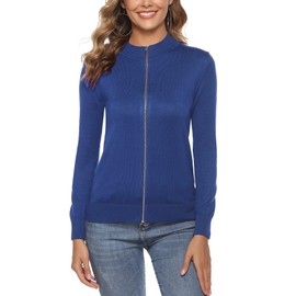 Youngull Womens Long Sleeve Knitted Sweater Zip Up Sweatshirts Casual Lightweight Jacket S-XXL, Denim Blue, Large