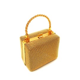 XX-Small clutch Metal beaded mesh evening box purse for Cocktail Party Prom Wedding Banquet (Gold)