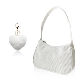 ZGDEIWGF 1 Shoulder Bag, 1 Plush Pendant, Corduroy Shoulder Bag, Women's Shoulder Bag, Fashionable Handbag, Date and Commuting Bag, Soft Small Square Bag, White