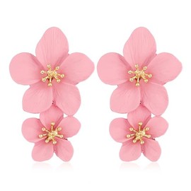 Bohemian Flower Stud Earrings for Women Elegant Multicolor Layered Matte Daisy Sunflower Resin Blossom Floral Petal Earrings for Her Mom Wife Lover Sister Friend Jewelry Gifts (Double pink earrings)