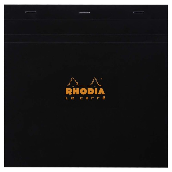 Rhodia Le Carre Head Stapled Pad, 210x210mm, Square ruling - Black
