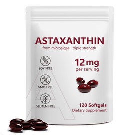 Astaxanthin 12 mg, 120 Soft Capsules (4 Month Supply) Made from Haematococcus Pluvialis Microalgae Promotes Eyes, Skin & Joint Health GMO Free & Gluten Free