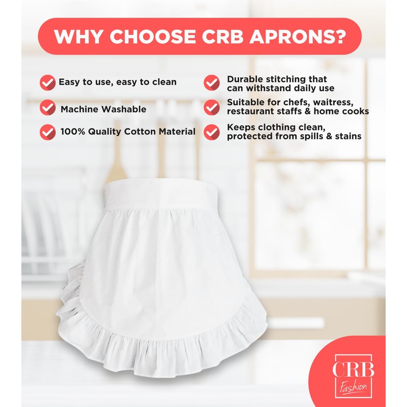 CRB Fashion Waist Apron Kitchen Cooking Restaurant 100% Cotton Bistro