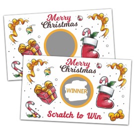 Christmas Scratch Off Game Cards, Scratch Off Stickers Holiday Games, Lottery Raffle Tickets, Christmas Party Supplies Decorations, New Year Activities for Kids Adults Friends (50 Pack)-04