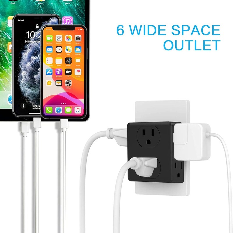 Outlet Extender, HICITY Multi Plug Outlet with 6 Electrical Outlets