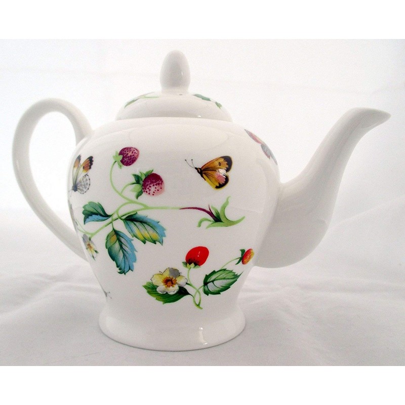 Fromeuropewithlove Strawberries & Butterflies Teapot Fine Bone China 20oz Teapot