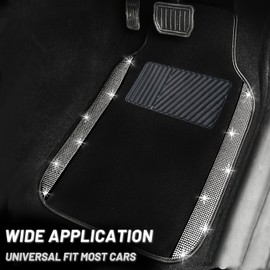 Crystal Bling Diamond Car Floor Mats, Shining Rhinestone Carpet Sparkly Glitter with Anti-Slip PVC Heel Pad Waterproof Universal Fit Automotive SUV,Sedan,Van,Women Gifts 4pcs (Silver Diamond)