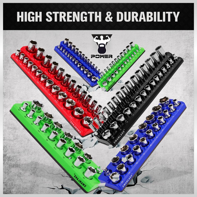 SWANLAKE Magnetic Socket Organizer Set, 1/4", 3/8", 1/2" Sockets Holds