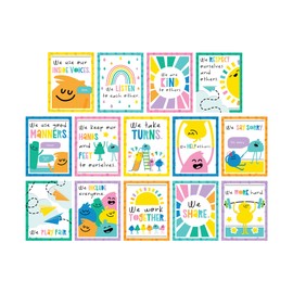 Carson Dellosa Education Carson Dellosa Happy Place Classroom Rules Posters, 14 Pastel 8.5' x 11' Wall Decor for Bulletin Board, Back to School